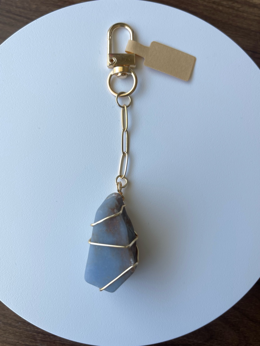 Anhydrite Gold Wire Wrapped Bag Charm Blue